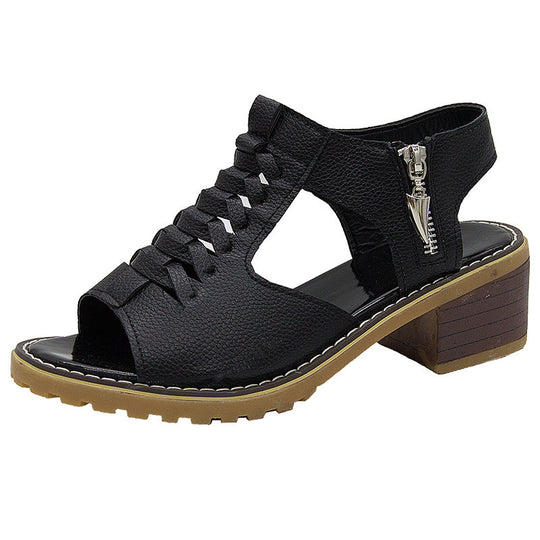 Damen elegante Sandalen mit geflochtenen Riemen und komfortablem Blockabsatz EB