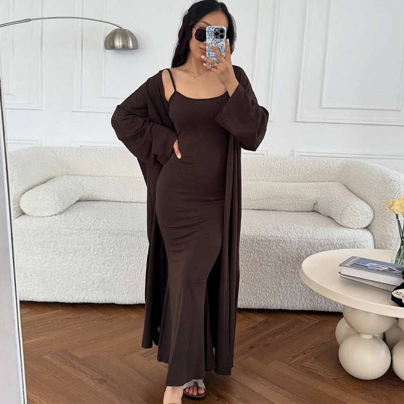 Damen Langes Etuikleid mit offenem Kimono EB