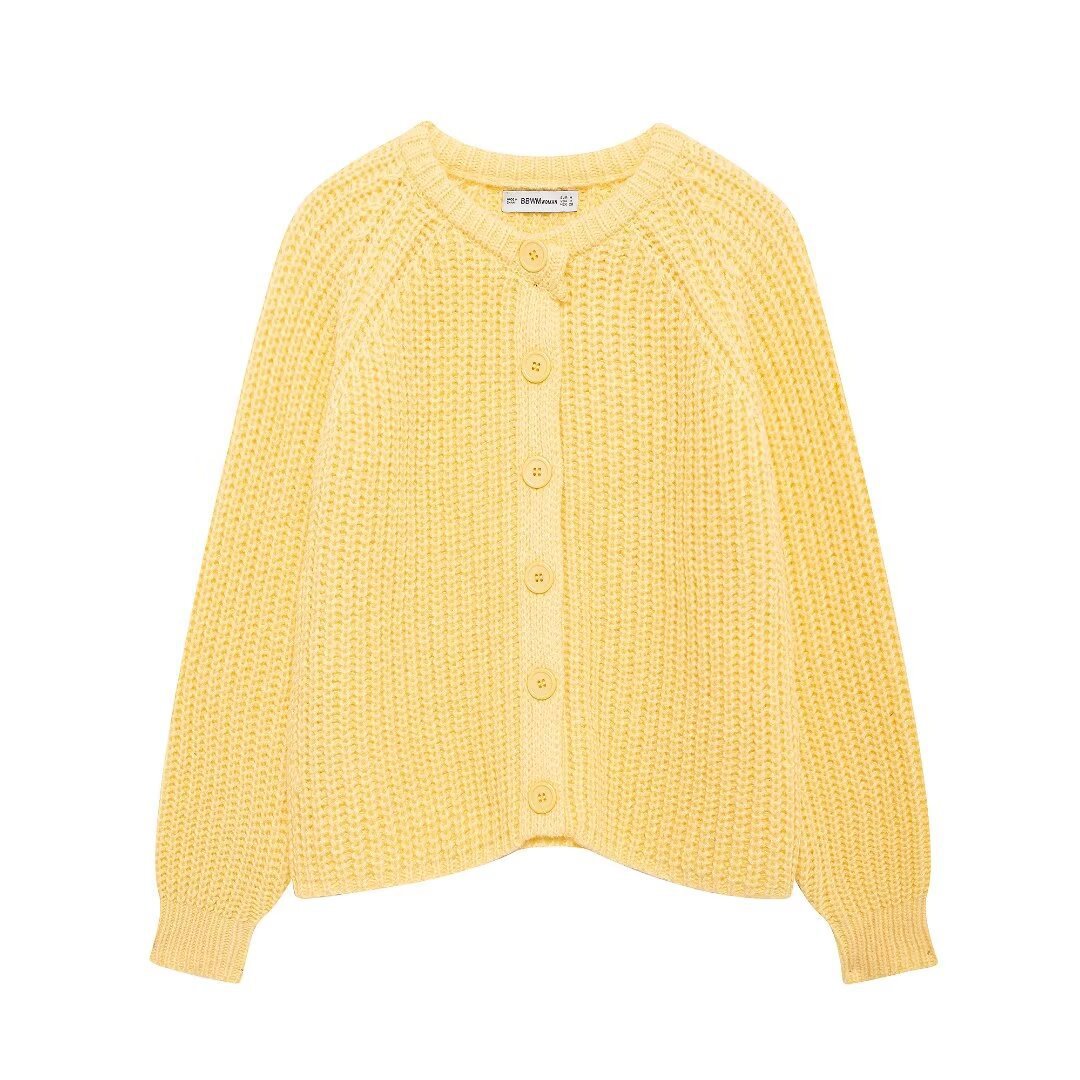 Damen nan grob gestrickte Raglan-Cardigan mit Ballonärmeln und durchgehender Knopfleiste EB