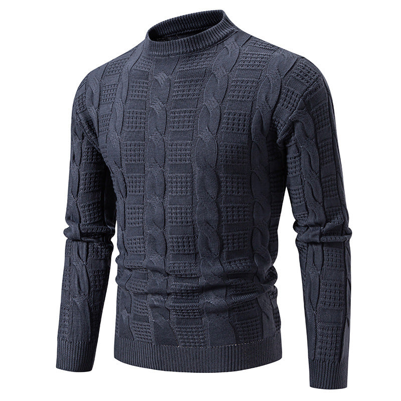 Herren eleganter Strickpullover mit hochgeschlossenem Kragen und Zopfmuster EB