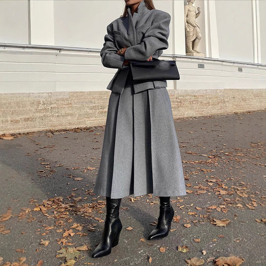 Damen elegante Oversize-Jacke mit hohem Kragen und strukturierten Ärmeln EB