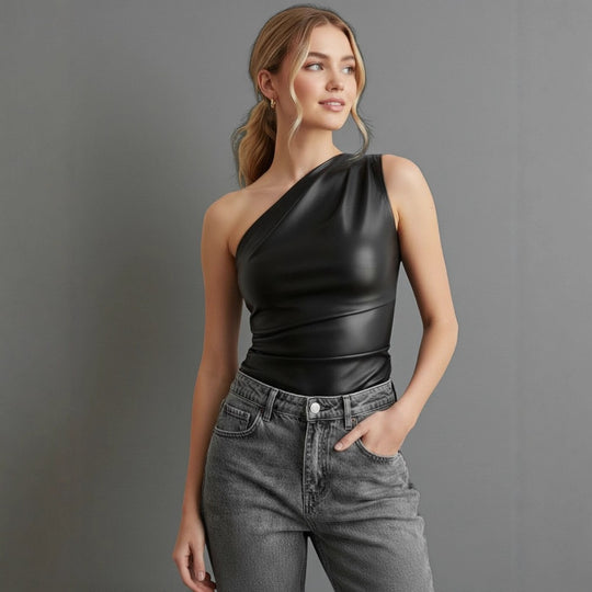 Damen asymmetrisches Top mit innovativem Drapierungsdesign EB