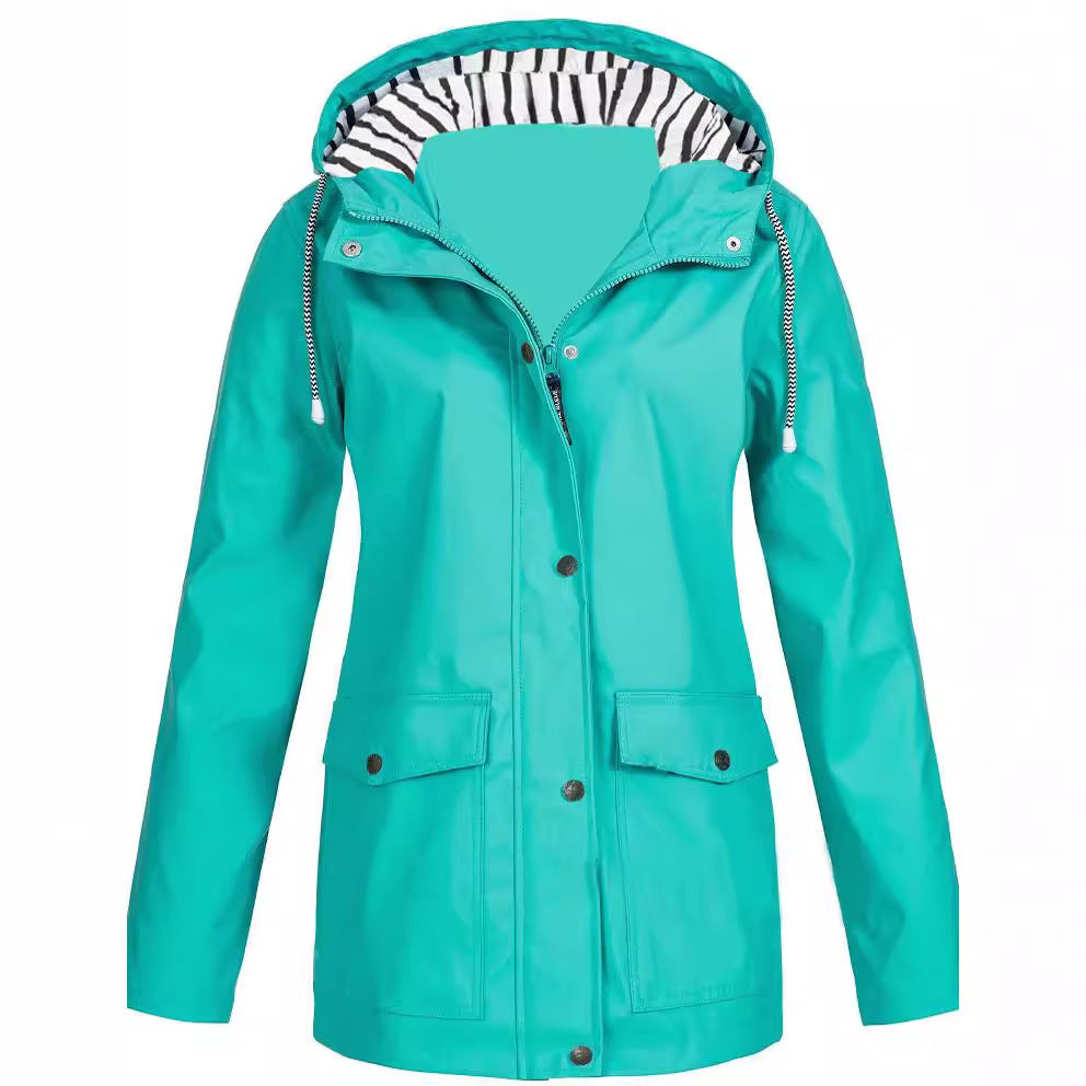 Damen nan wasserdichter Parka mit Kapuze, Kordelzug und aufgesetzten Taschen EB