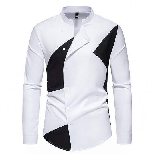 Herren modisches Designerhemd mit asymmetrischem Schnitt und innovativem Knopfdesign EB