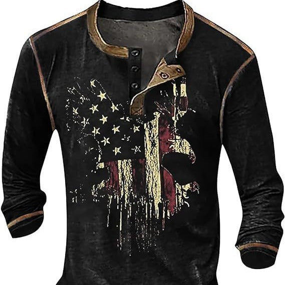 Herren Langarmshirt mit künstlerischem Grafikdruck und praktischem Knopfverschluss EB
