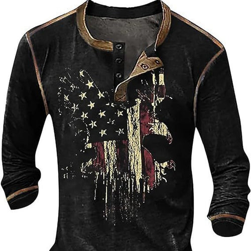 Herren Langarmshirt mit künstlerischem Grafikdruck und praktischem Knopfverschluss EB