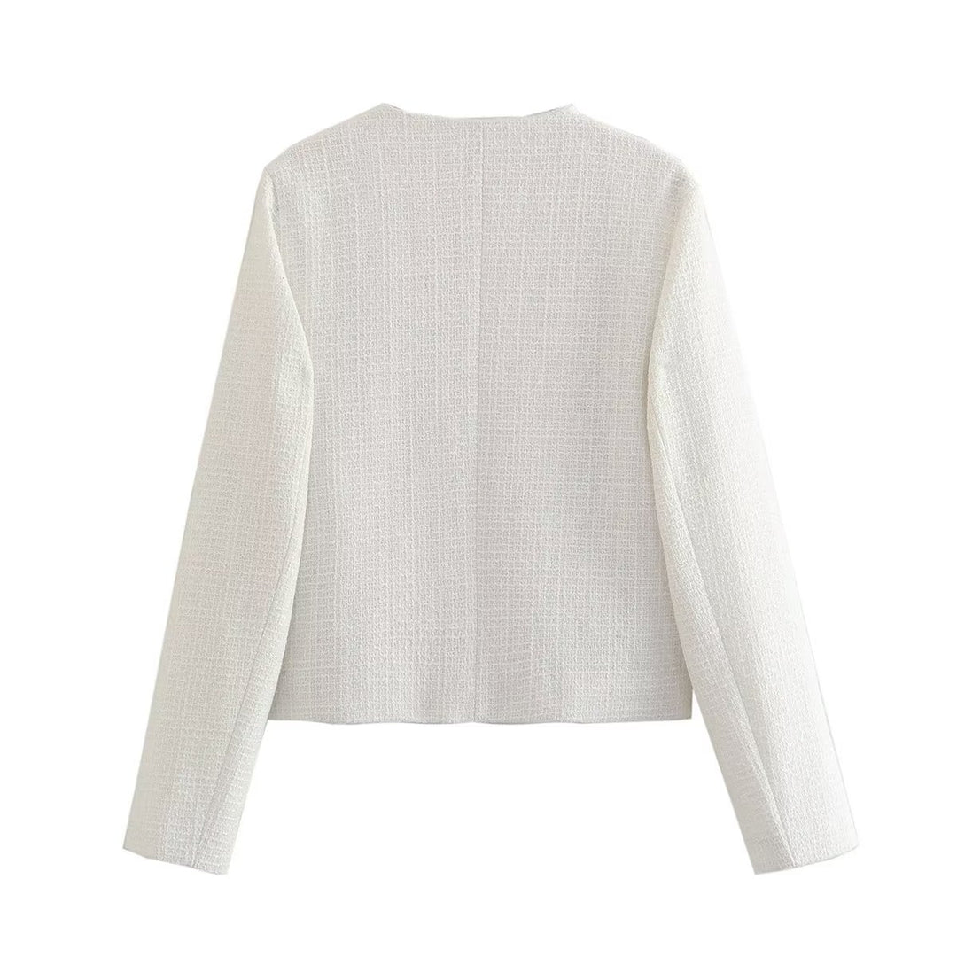 Damen Kurze Tweedjacke mit dekorativen Knöpfen EB