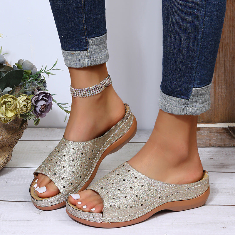 Damen Atmungsaktive und komfortable Sandalen mit Glitzerelementen EB