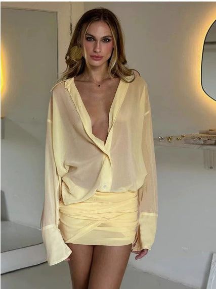 Damen Elegante Bluse mit übergroßem Schnitt und raffinierten Wickeldetails EB