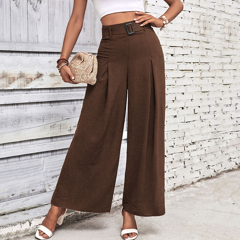 Damen Weite Palazzohose mit seitlichen Falten und Gürtel EB