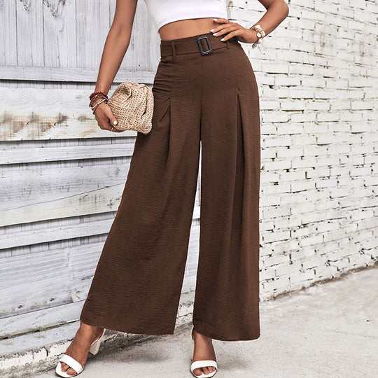 Damen Weite Palazzohose mit seitlichen Falten und Gürtel EB