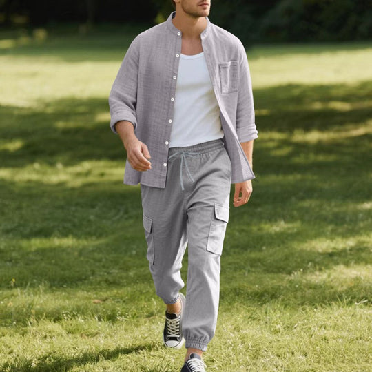 Herren entspannte Cargo-Hose und lässiges Hemd Set EB