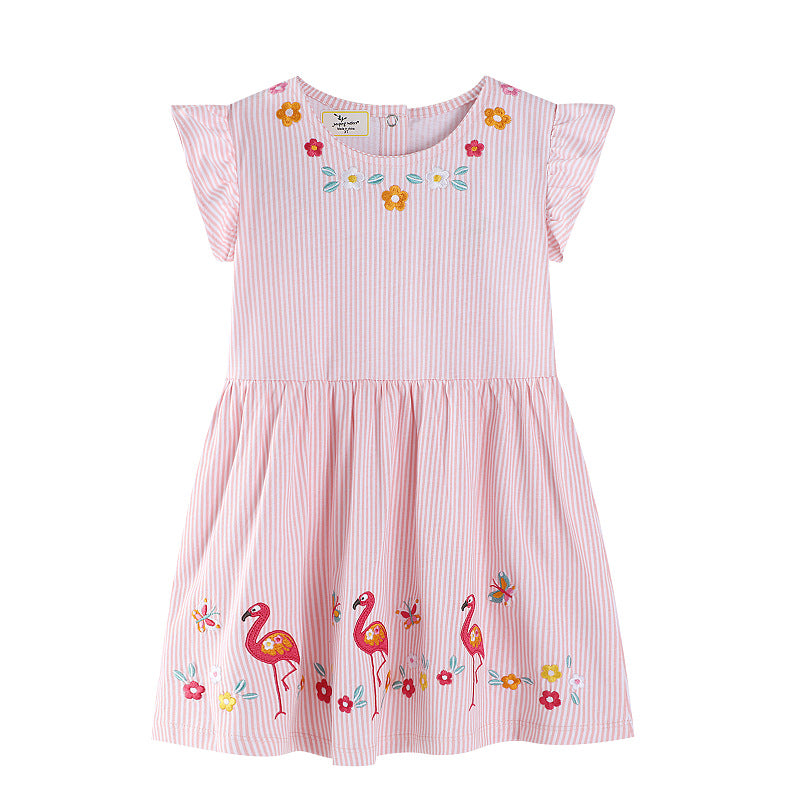 Mädchen Sommerkleid mit floralem Design und verspielten Flamingo-Applikationen EB