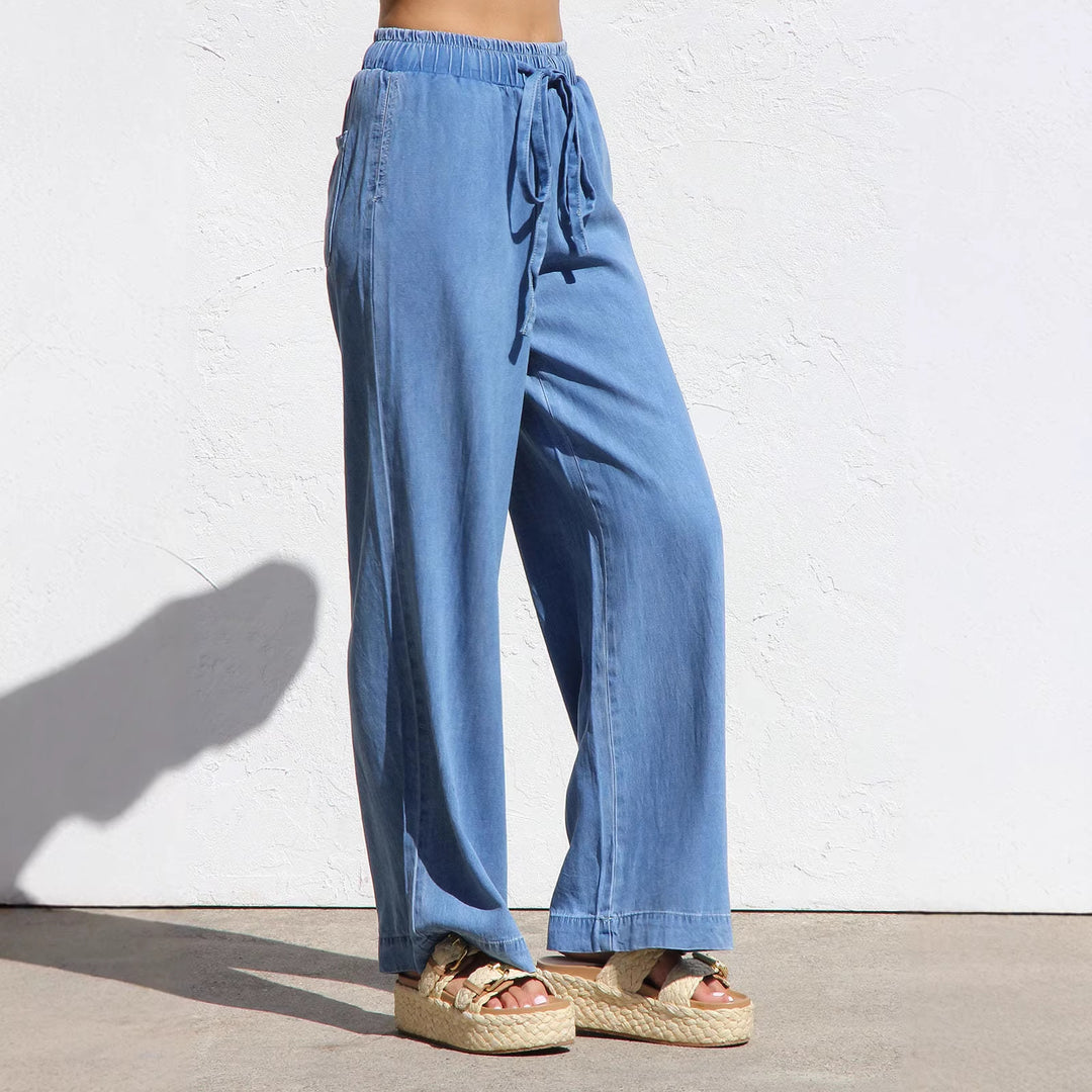 Damen Weite, bequeme Sommerhose mit verstellbarem Bund und lockerer Passform EB