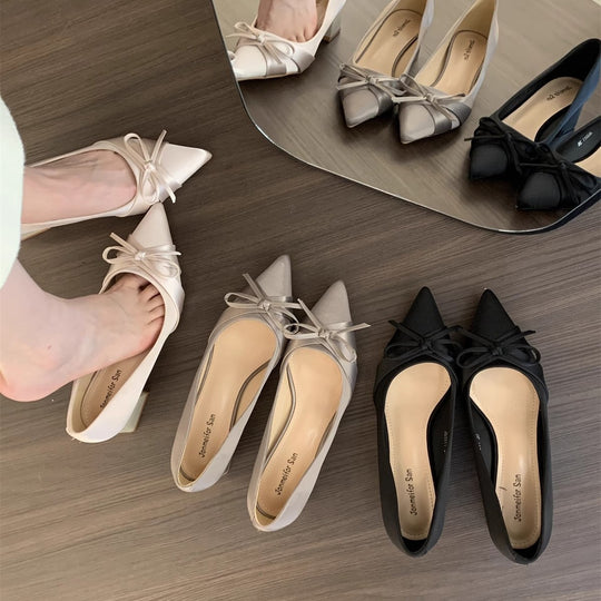 Damen elegante Ballerina-Pumps mit modischem Schleifendesign und stabiler Absatzhöhe EB