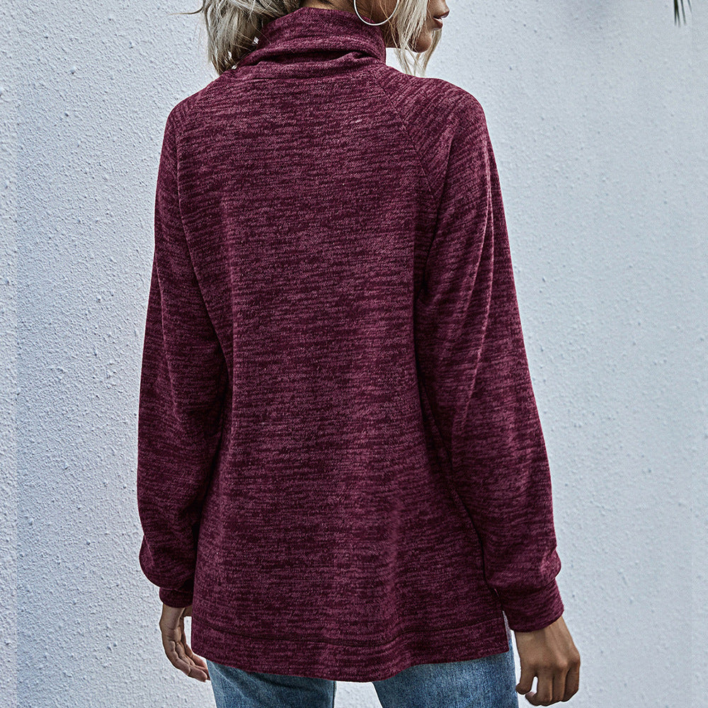 Damen lässiger Pullover mit hohem Kragen und praktischen Taschen EB
