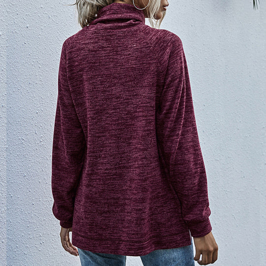 Damen lässiger Pullover mit hohem Kragen und praktischen Taschen EB