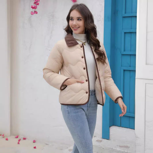 Damen gesteppte Kurzjacke mit schickem Kragen EB