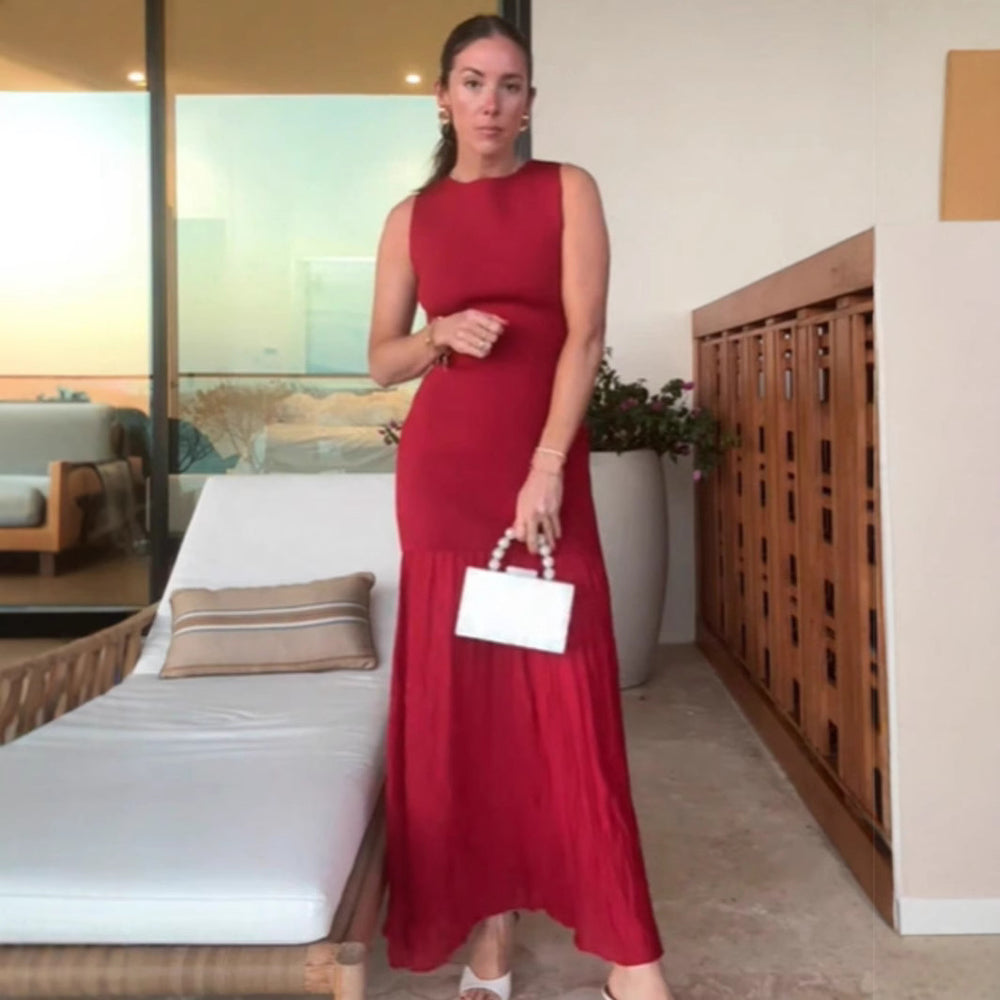 Damen ärmelloses Maxikleid mit elegantem Rüschensaum EB