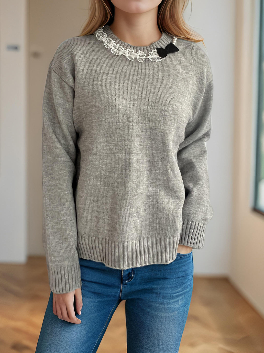 Damen lässiger Pullover mit dekorativem Kragen EB