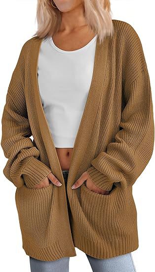 Damen Grobstrick Cardigan mit offenem Schnitt und praktischen Taschen EB