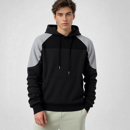 Herren sportlicher Kapuzenpullover mit geometrischen Akzenten und Kängurutasche EB