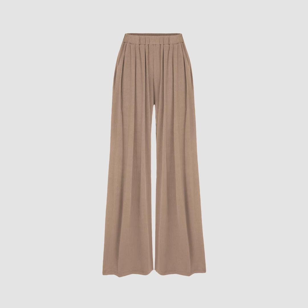 Damen weite Palazzo-Hose mit eleganten Falten und elastischem Bund EB