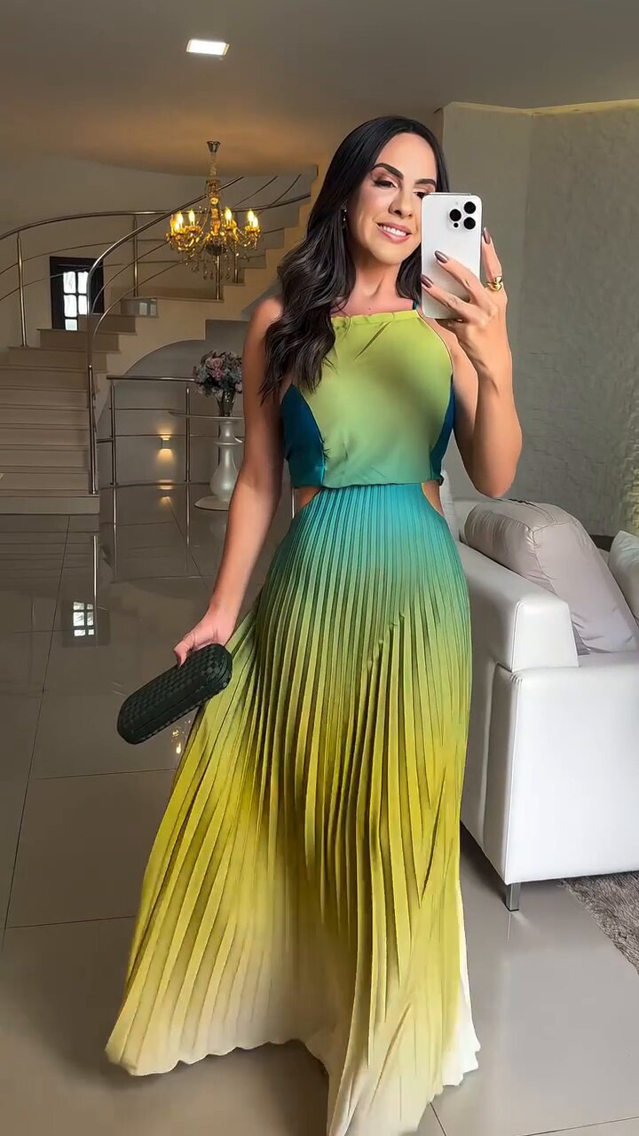 Damen Plissiertes Kleid mit Farbverlauf EB