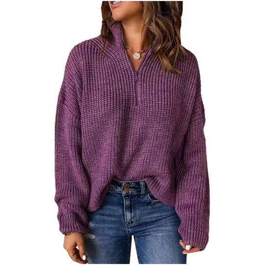 Damen Strickpullover mit kurzem Reißverschluss EB