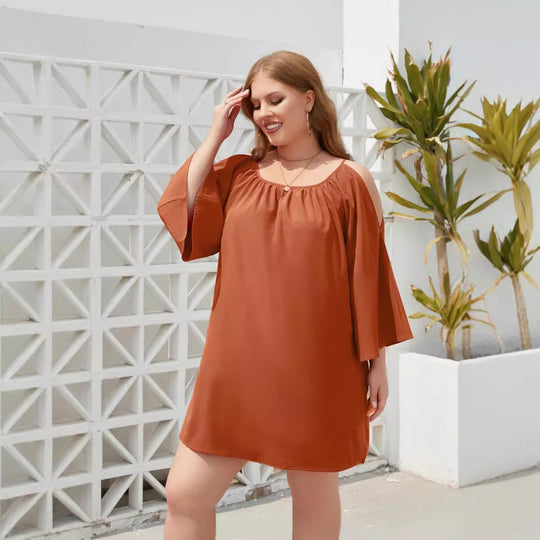 Damen Sommerkleid mit offenem Schulterdesign und voluminösen Ärmeln EB