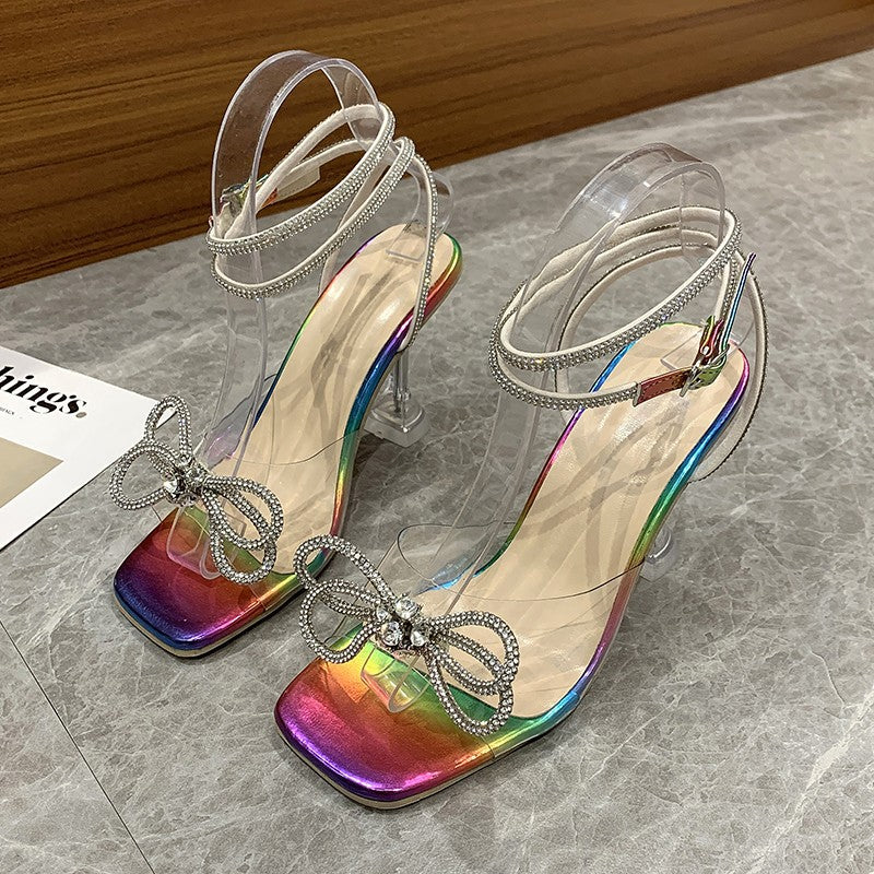 Damen Transparente High Heels mit dekorativem Schleifen-Design EB