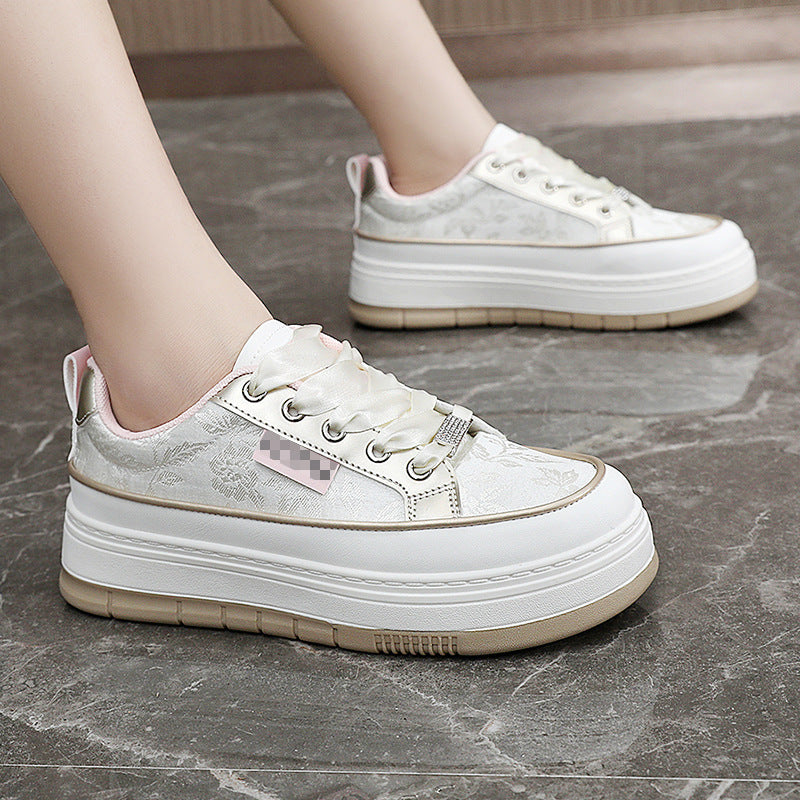 Damen Modische Sneaker mit floralem Design und erhöhtem Plateau EB