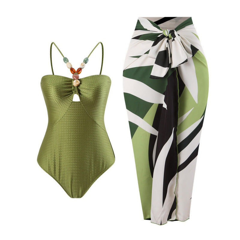 Damen Bandeau-Badeanzug mit asymmetrischem Rock EB