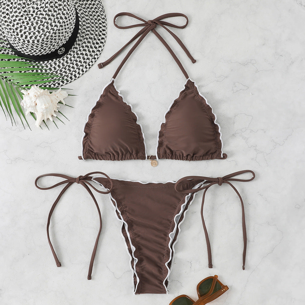Damen Triangel-Bikini mit verspielten Rüschen EB
