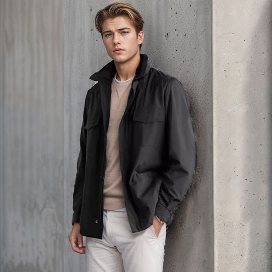 Herren nan leichte Baumwoll-Feldjacke mit aufgesetzten Taschen und Schulterklappen EB