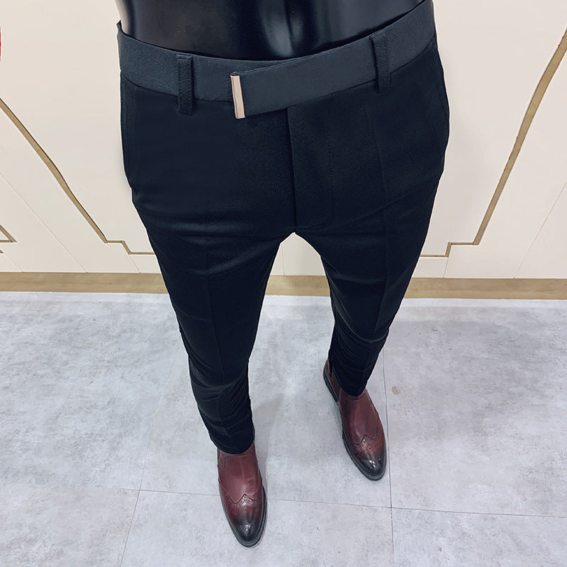 Herren nan schmale elegante Anzughose mit dezenter Goldschließe und Bügelfalte EB