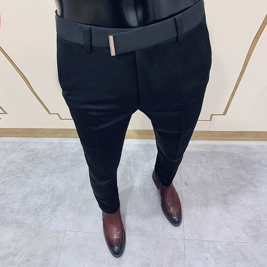 Herren nan schmale elegante Anzughose mit dezenter Goldschließe und Bügelfalte EB