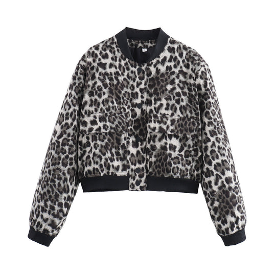 Damen modische cropped Jacke mit animalischem Muster und praktischen Taschen EB