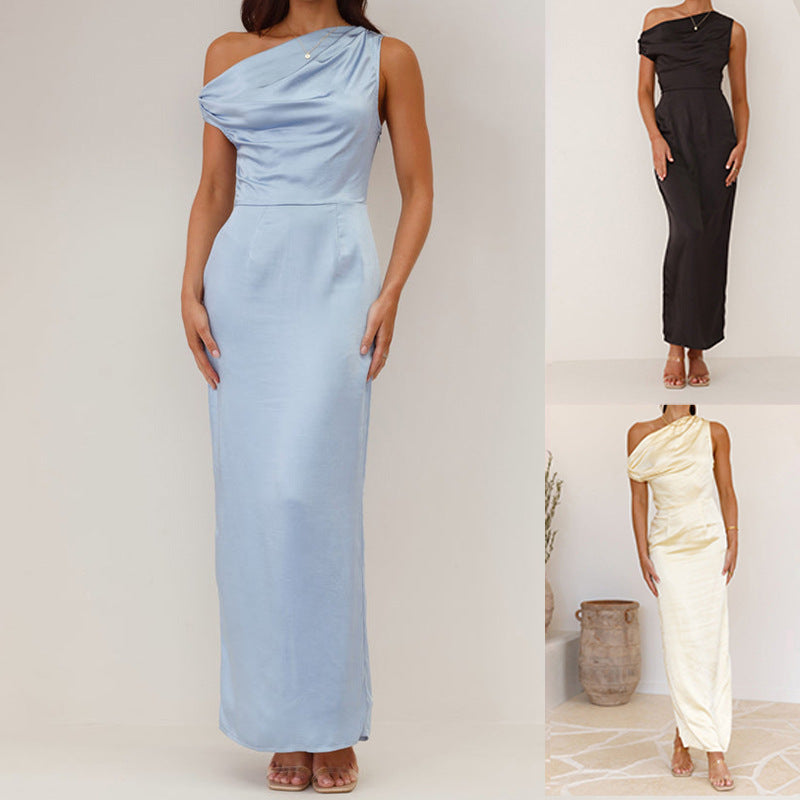 Damen Elegantes Maxikleid mit asymmetrischem Oberteil und figurbetontem Schnitt EB
