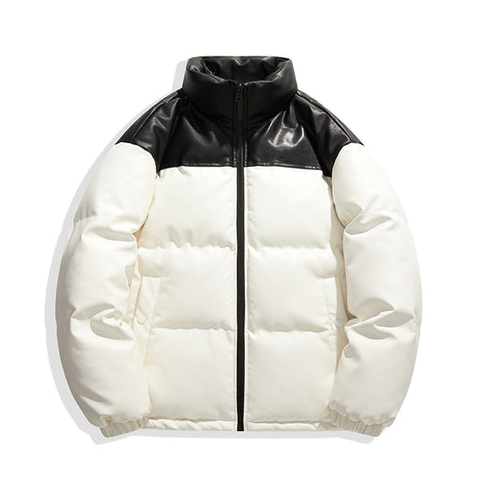 Unisex gesteppte Isolationsjacke mit Kunstleder-Schulterbesatz und hohem Stehkragen EB