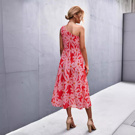Damen Maxikleid mit asymmetrischem Trägerdesign und floralem Allover-Muster EB