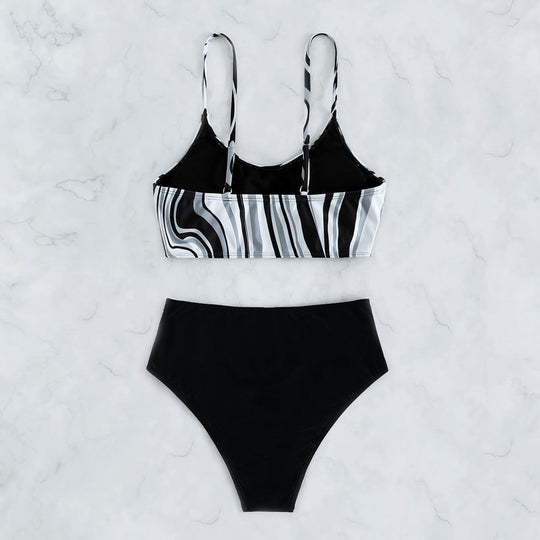 Damen Hoch geschnittener Bikini mit stilvollem Streifenmuster EB