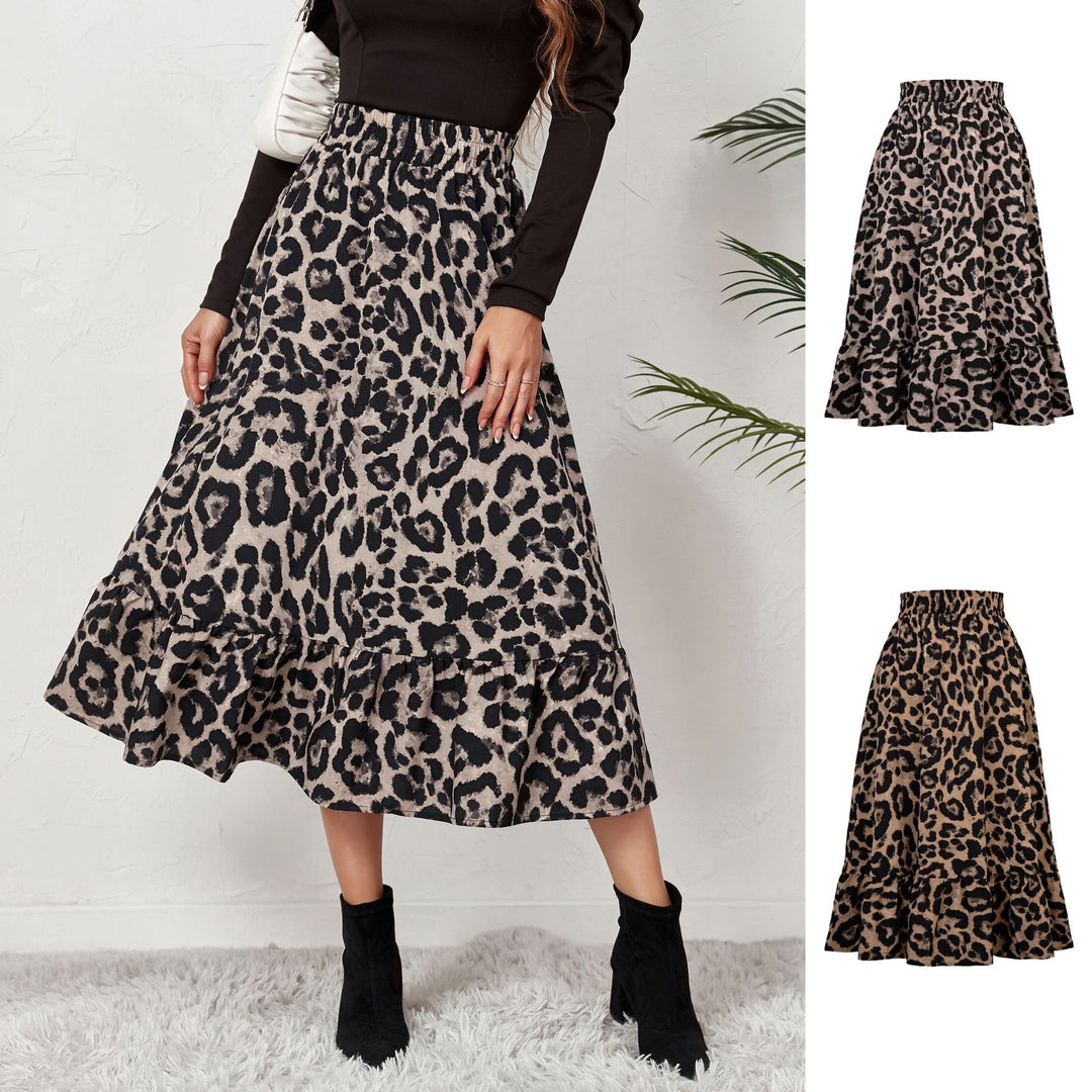 Damen Midikleid mit Volants und Leopardenmuster EB