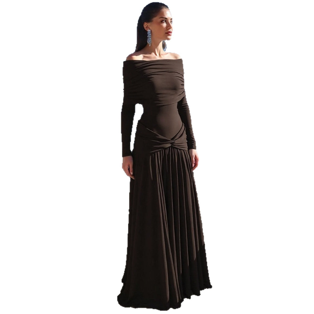 Damen Elegantes Langkleid mit gekreuztem Tailleneinsatz und schulterfreiem Ausschnitt EB