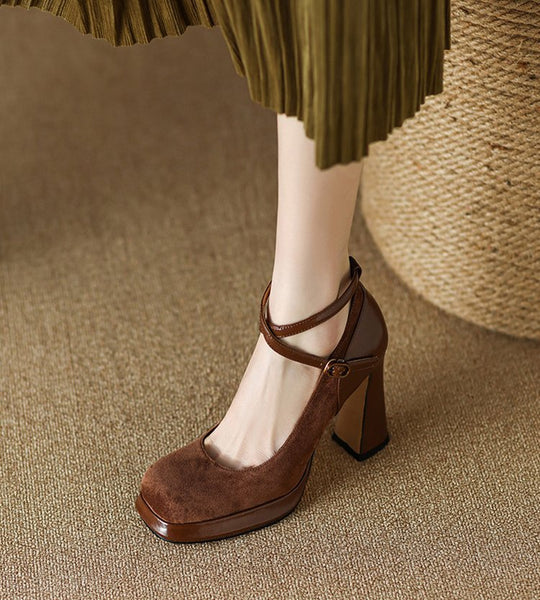 Damen Elegante Mary Jane Pumps mit Luxuriösem Blockabsatz EB