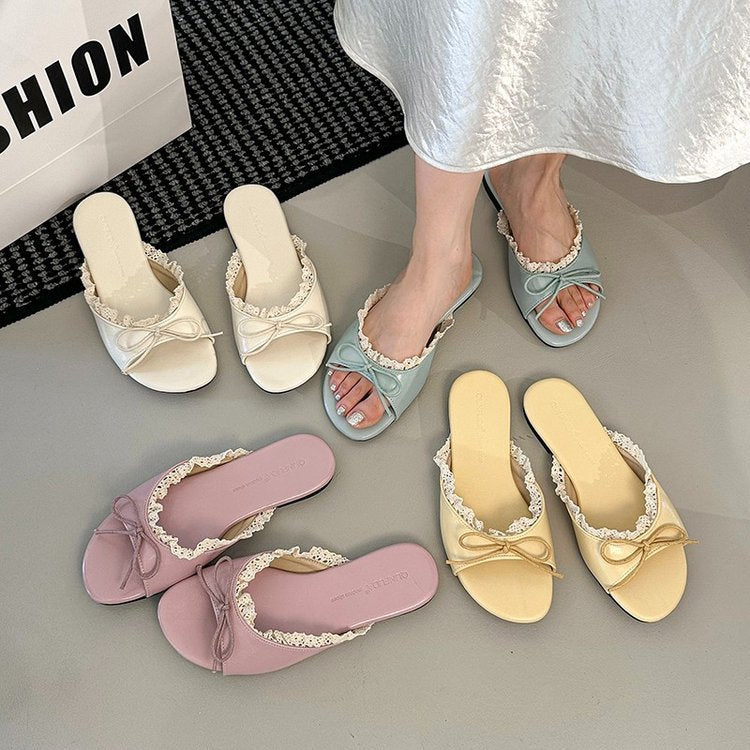 Damen elegante Mules mit Rüschenverzierung EB