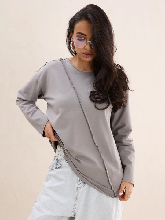 Damen Oversized Longsleeve mit schräger Naht und überschnittenen Schultern EB