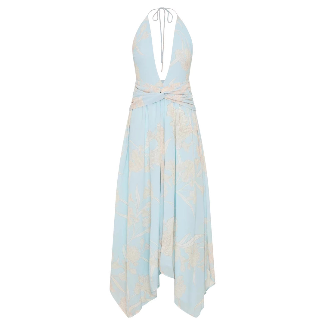 Damen Elegantes Wickelkleid mit tiefem V-Ausschnitt und floralem Design EB