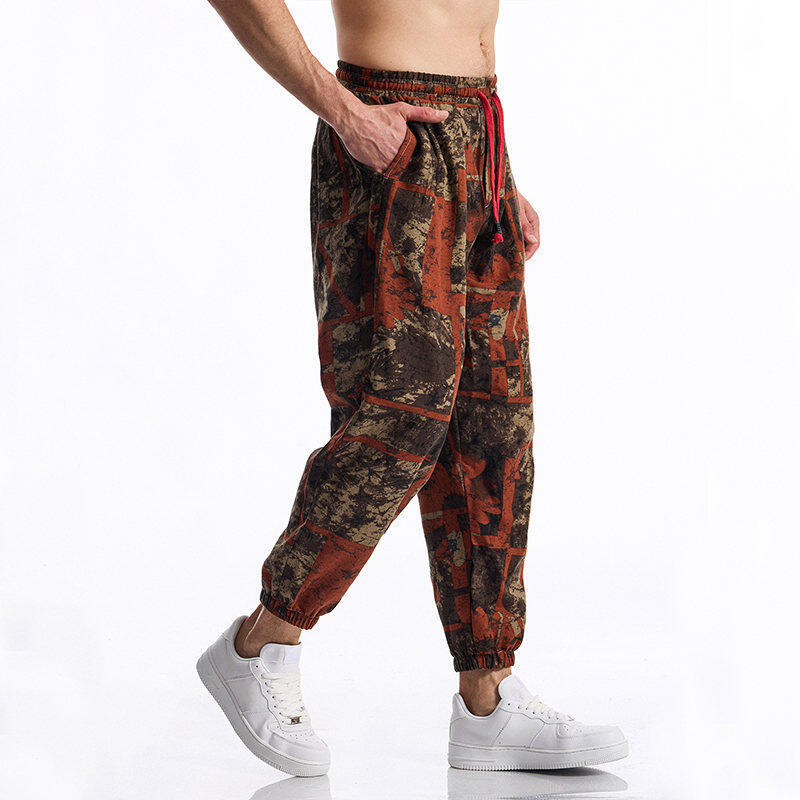 Herren lässige Haremshose mit buntem Blumenmuster und Gummizug EB