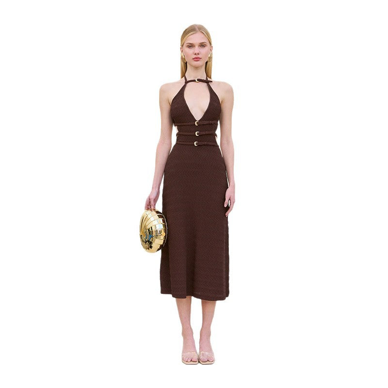 Damen Midikleid mit verstellbarem Halterneck und eleganten Details EB